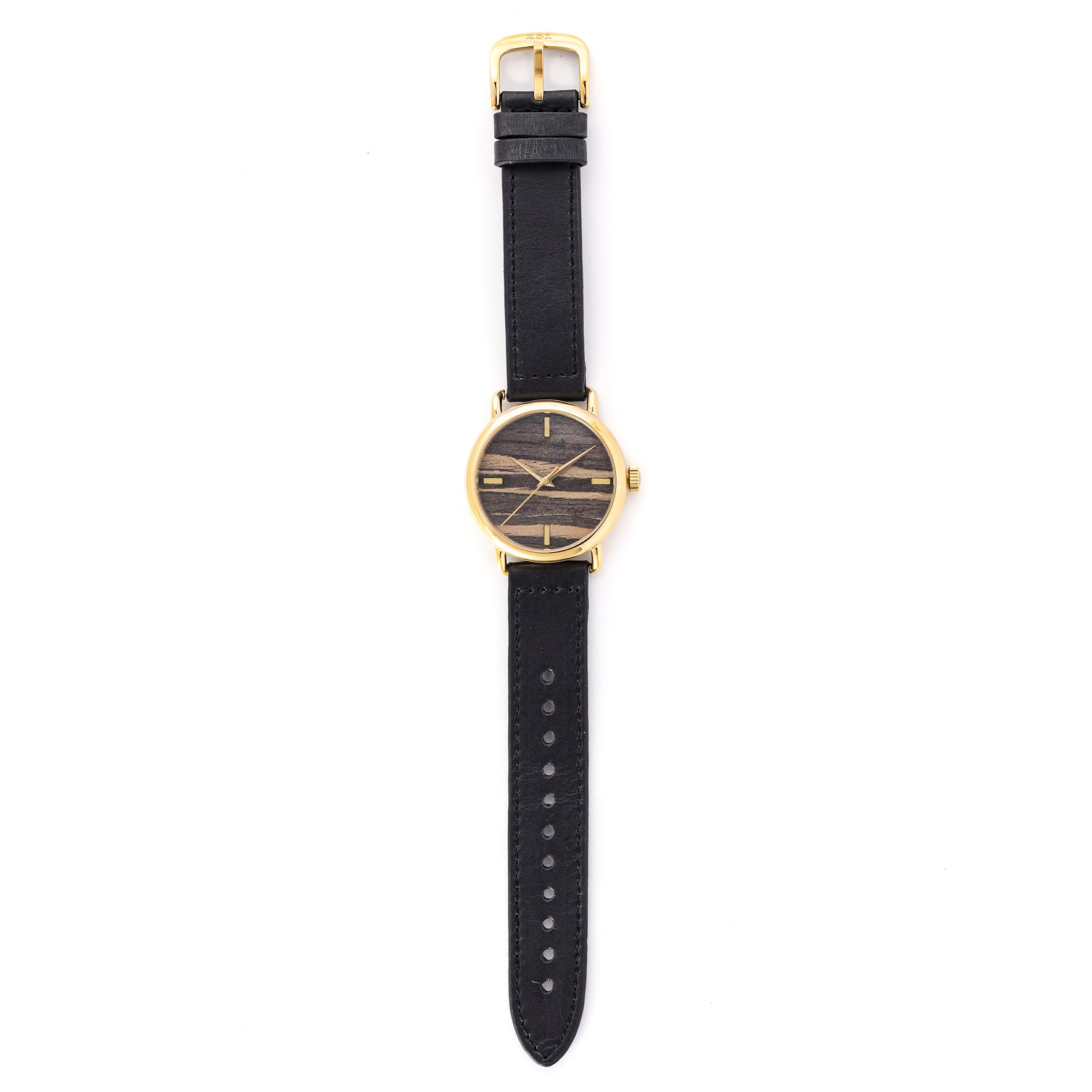 ROUND WATCH 01 GOLD ZEBRA WOOD BLACK
